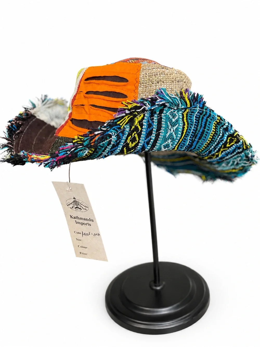 Colorful Multi Patch Fringe Hat - Orange & Tan